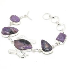 Russian Charoite Natural Gemstone 925 Sterling Silver Jewelry Bracelet 7-8" for sale  Shipping to South Africa