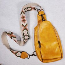 Domil Selected Crossbody Sling Bag Yellow Faux Leather Adjustable Guitar Strap for sale  Shipping to South Africa