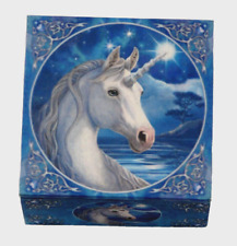 Caja de baratijas unicornio azul blanco arte de fantasía segunda mano  Embacar hacia Argentina