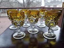 (7) WINE GOBLET GLASS ANTIQUE EAPG 1890 BRYCE BROS US YELLOW "BLOCK" STAIN AMBER for sale  Shipping to South Africa