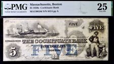 Billete de banco Massachusetts Boston $5 (cinco dólares) década de 1850 PMG 25 muy fino segunda mano  Embacar hacia Argentina