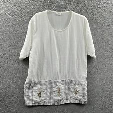 Blusa túnica So feminina grande branca 100% linho enfeitada pulôver manga 3/4 comprar usado  Enviando para Brazil