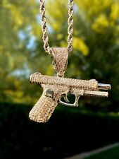 3.00Ct Round Cut Simulated Diamond Gun Men's Pendant 14K Yellow Gold Finish for sale  Shipping to South Africa