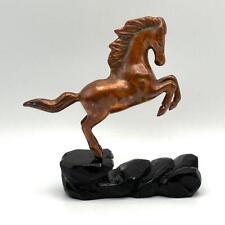 Poni vintage estilo chino de caballo de cría de bronce montado en madera lacada segunda mano  Embacar hacia Argentina