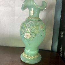 Jarrón floral verde vintage pintado a mano y firmado Fenton #1395/1500 sin astillas segunda mano  Embacar hacia Argentina