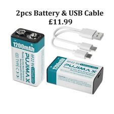 2x Rechargeable 9V Batteries -1200mAh Long Lasting Batteries with USB C Cable for sale  Shipping to South Africa