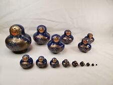 Bonecas russas de aninhamento Matrioska azul e dourado floral 15 peças assinadas comprar usado  Enviando para Brazil
