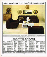 PUBLICITE ADVERTISING 104  1974   ROCHE-BOBOIS  fauteuils canapés PATCHWORK CUIR d'occasion  Roquebrune-sur-Argens
