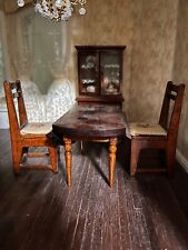 Vintage Wood Dollhouse Furniture- Dining Room Set- Table, Chairs, China Cabinet for sale  Shipping to South Africa