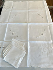 Hermoso mantel bordado de lino blanco para boda de colección y 6 servilletas a juego segunda mano  Embacar hacia Argentina