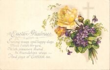 "Flowers bouquet. Cross, Easter Gladness message" Old vintage American Easter po segunda mano  Embacar hacia Argentina