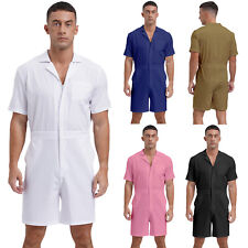 Mens Rompers Stylish Overalls Solid Color Jumpsuit Casual Costume Short Sleeve for sale  Shipping to South Africa