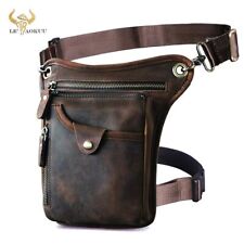 Thick Leather Men Classic Shoulder Sling Bag Travel Fanny WaistBelt Pack Leg Bag, used for sale  Shipping to South Africa