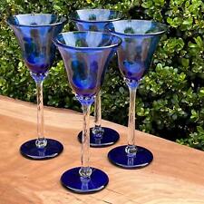 Used, Four Rick Strini Cobalt Blue & Clear Handblown Art Glass Wine Glasses for sale  Shipping to South Africa