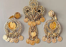 Vintage ART Arthur Pepper Dangle Coin Brooch & Earring Set, Antiqued Gold Tone! for sale  Shipping to South Africa