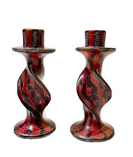 Pair Soapstone Candle Holder Hand Carved Twisted 6" Dark Red Black White, used for sale  Shipping to South Africa