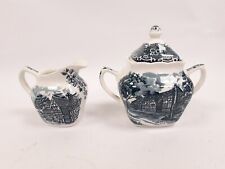 Grindley English Country Inns Sugar Bowl Milk Jug Creamer White Blue Pre-owned  for sale  WORTHING