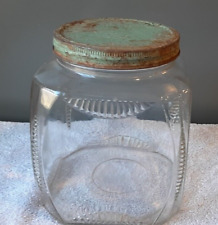 Used, Vintage Kitchen Hoosier Glass Ribbed Large Glass Canister Jar 8'' Tall x 6'' W for sale  Shipping to South Africa