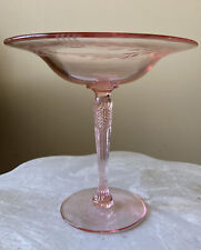 Used, Vintage Pink Etched Floral Depression Glass Pedestal Compote 6.5 Inches Tall for sale  La Vista