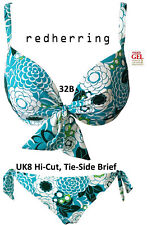 Debenhams Jade Print Triple Liquid Gel Padded Push-up Bikini 32B & UK8 Tie Brief for sale  UK