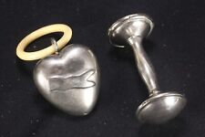 2 halteres e coração vintage folheados a prata para bebês com anel de dentição de resina, usado comprar usado  Enviando para Brazil