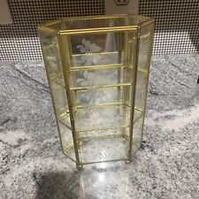 Vtg Etched Floral Glass Brass Mirrored Curio Display Cabinet Table 10" T x 6" W, used for sale  Shipping to South Africa
