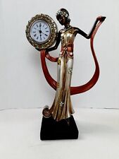 Figurine Woman with Clock Sculpture SIGNED Elegant Table Statue Art Decor Jewels for sale  Shipping to South Africa