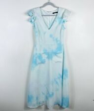 Used, Nasty Gal Size 4 Tie Dye Flutter Sleeve Midi Dress Blue White Pockets V Neck for sale  Shipping to South Africa