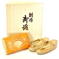 Vintage Japanese Silk Fabric made Sandals and Bag for kimono Women's size IJS tweedehands  verschepen naar Netherlands