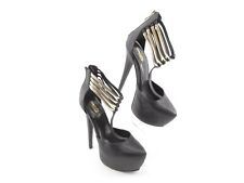 Charlotte Russe Elle123 Black Ankle Platform Heels SZ 8 Metallic Straps for sale  Shipping to South Africa