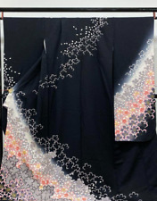 Furisode Kimono Seda Pura Fio de Prata Preto Rosa Laranja Branco Sakura Japão comprar usado  Enviando para Brazil