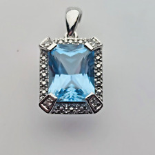 9ct Gold Pendant Blue Topaz and Diamond Natural Gemstones - 9ct White Gold for sale  Shipping to South Africa