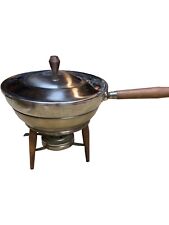 Vtg Mid Century Modern Chafing Dish Warmer Stainless-Steel Teak Wood Legs Handle for sale  Shipping to South Africa
