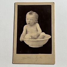 Used, Antique Cabinet Card Photograph Adorable Boy Girl Wash Basin ID Hattie Sytte for sale  Shipping to South Africa