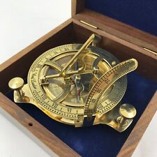 Brújula náutica antigua reloj de sol de latón, impresionante 4" con caja de exhibición de madera de teca segunda mano  Embacar hacia Argentina