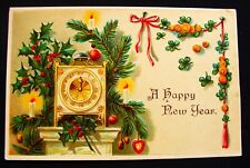 Elegante Reloj de Pie de Holly Pine Branch Velas Nogal Año Nuevo Postal En muy buena condición segunda mano  Embacar hacia Argentina