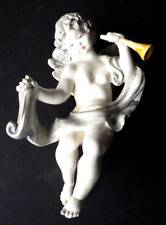 Vintage Italian Glazed Porcelain Cherub Trumpet Wall Hanging Figure 5 1/2" for sale  Shipping to South Africa