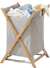 Usado, Cesto de roupas dobrável dobrável de madeira de bambu para lavanderia bolsa de tecido comprar usado  Enviando para Brazil