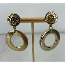 Vintage Anne Klein Clip-On Gold Tone Logo Hoop Earrings for sale  Shipping to South Africa