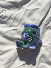 Arte cerâmica 5" peixe náutico praia costeira banheiro vaso escova de dentes lápis azul, usado comprar usado  Enviando para Brazil