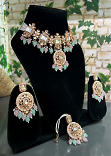 Bollywood indio chapado en oro Kundan Gargantilla Collar de novia Pendientes Joyería Set segunda mano  Embacar hacia Argentina