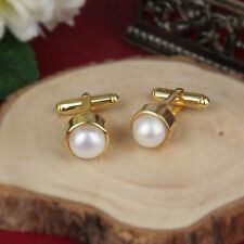 Natural Pearl Gemstone 18k Gold Plated 925 Sterling Silver Cufflinks For Men's for sale  Shipping to South Africa