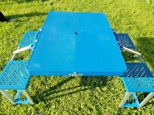 Mesa e cadeiras de piquenique vintage dobrável feita para Overwaitea plástico azul - Metal comprar usado  Enviando para Brazil