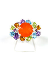Belo anel feminino - com opala de fogo + pedras preciosas coloridas - Prata esterlina 925er comprar usado  Enviando para Brazil