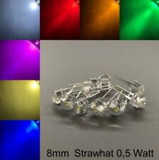 8mm LEDs Strawhat 200° 0,5 Watt alle Farben inkl. Widerstände Leuchtdioden LED + comprar usado  Enviando para Brazil