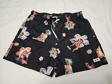 Bather Black Hula Pinup Girl Aloha Drawstring Lined Swim Shorts SZ L W32×L5 for sale  Shipping to South Africa