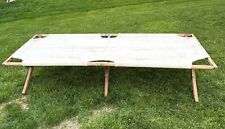Vintage Army Style White Canvas & Wood Frame Folding Camping Cot 77” x 26”, used for sale  Shipping to South Africa