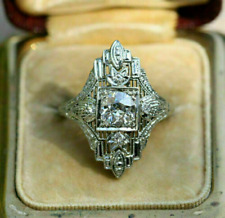 Anillo de Compromiso Vintage Estilo Art Deco Diamante Redondo Filigrana Acabado en Oro Blanco segunda mano  Embacar hacia Argentina