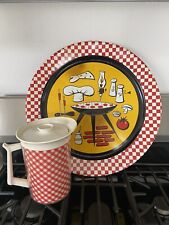 Bandeja de servir churrasqueira vintage de metal e jarro térmico xadrez vermelho e branco, usado comprar usado  Enviando para Brazil