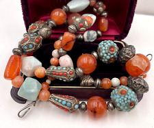 ETHNIC ANTIQUE OLD TRIBAL AFRICAN NECKLACE ANCIENT TURQUOISE CARNELIAN BEADS RAR for sale  Shipping to South Africa